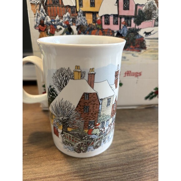 DUNOON 4 Christmas Mugs Scotland Victorian Prints w/ Box Fine White bone china - Picture 6 of 16